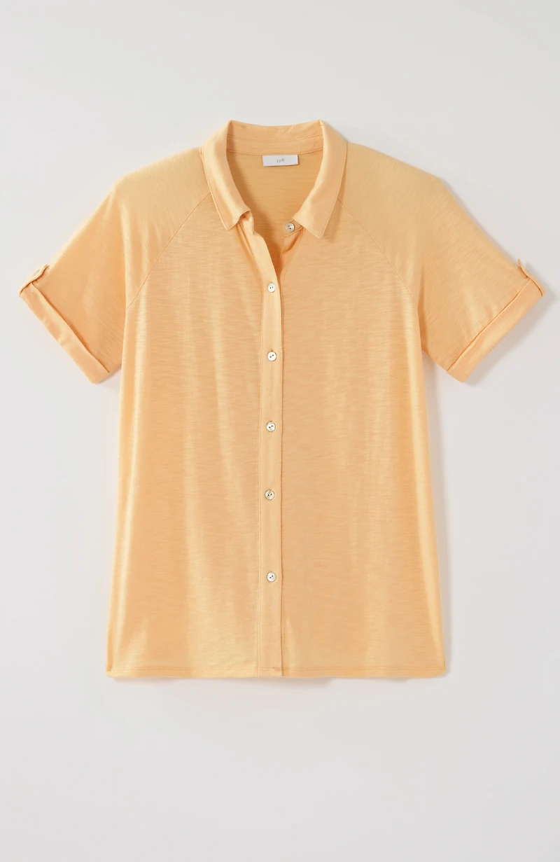collared button-front knit top