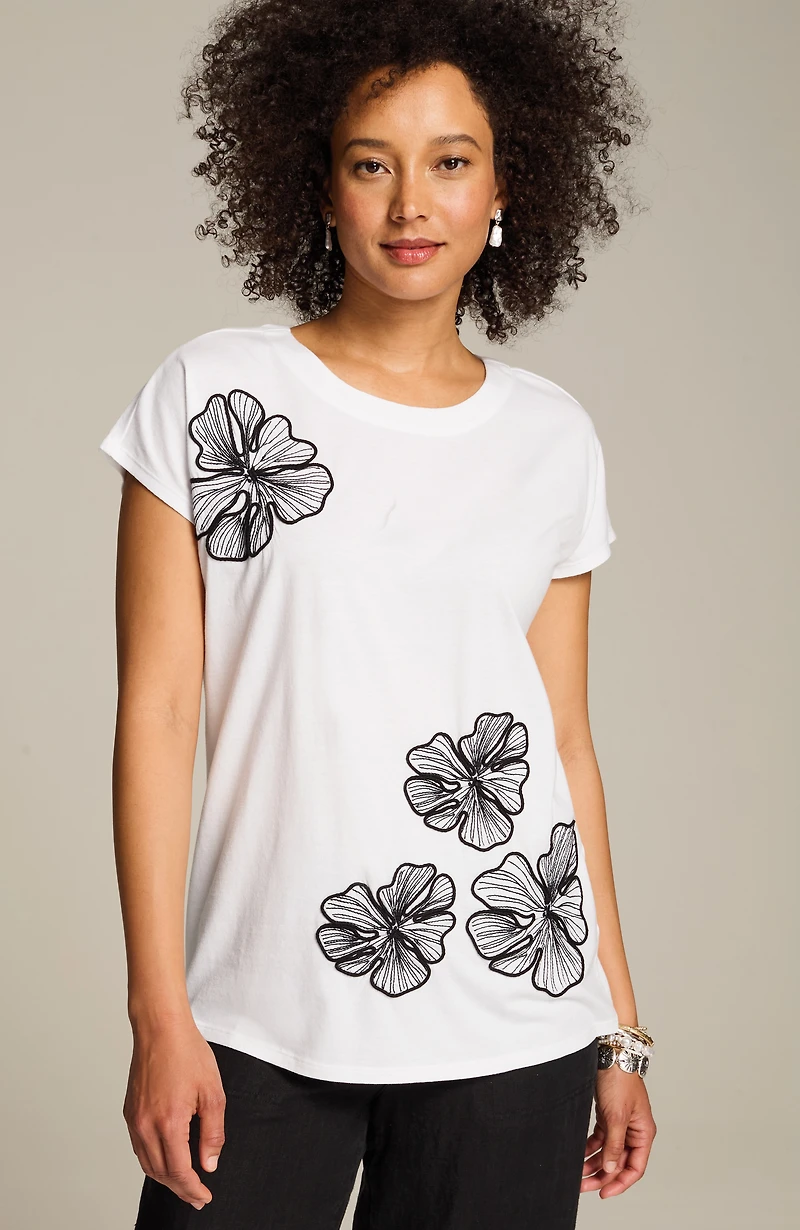 floral-embroidered top
