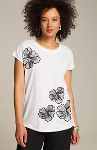 floral-embroidered top