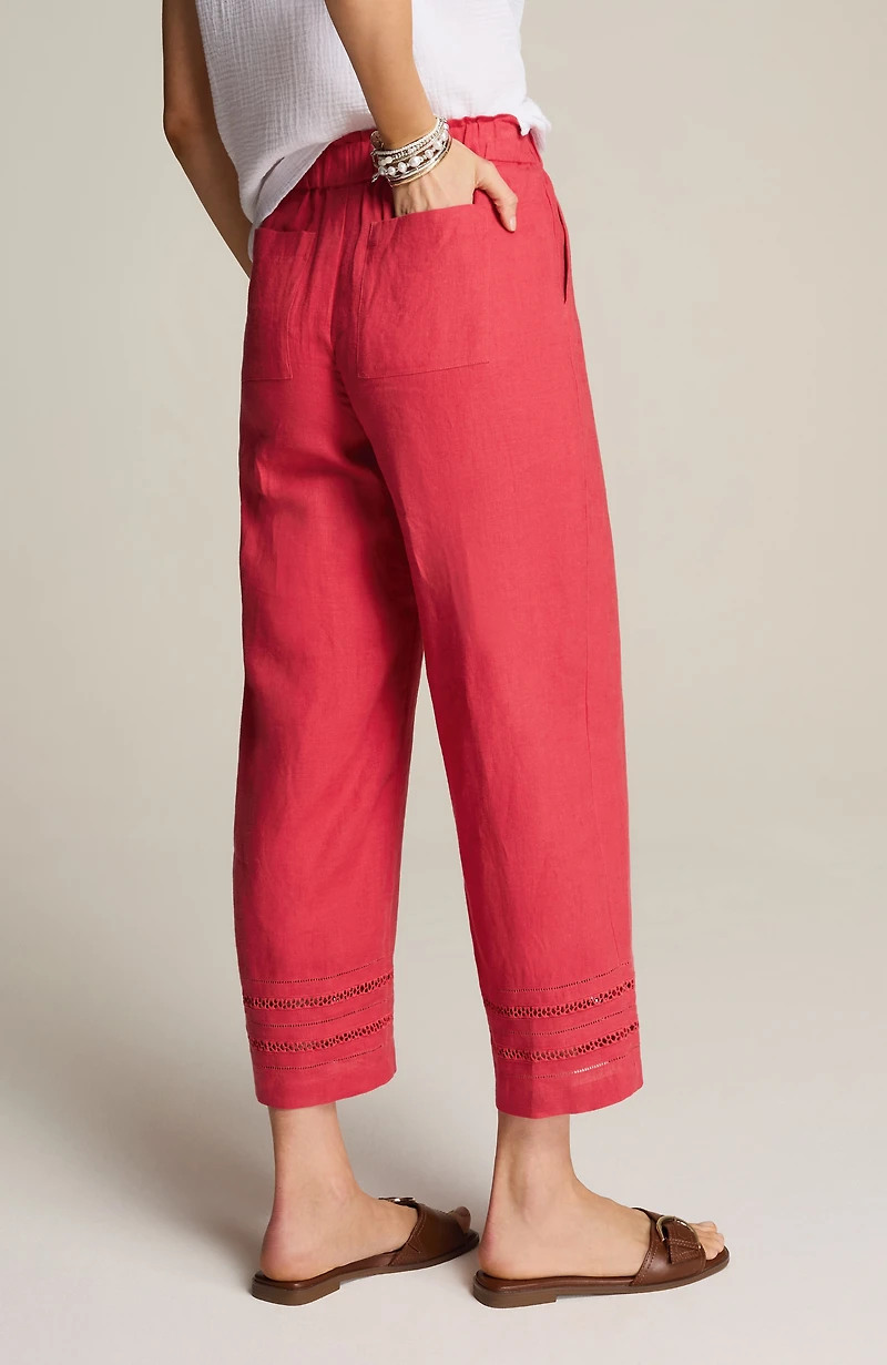 linen-trimmed wide-leg crops