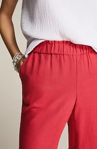 linen-trimmed wide-leg crops