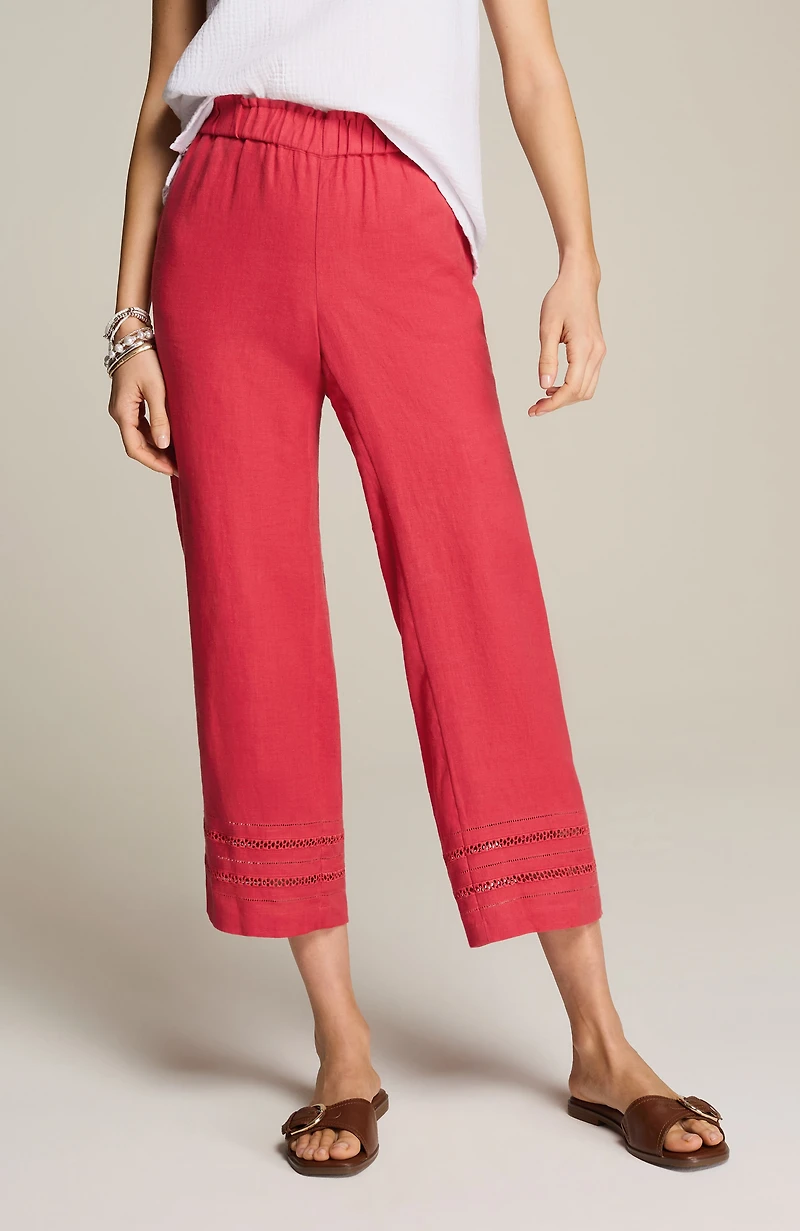 linen-trimmed wide-leg crops