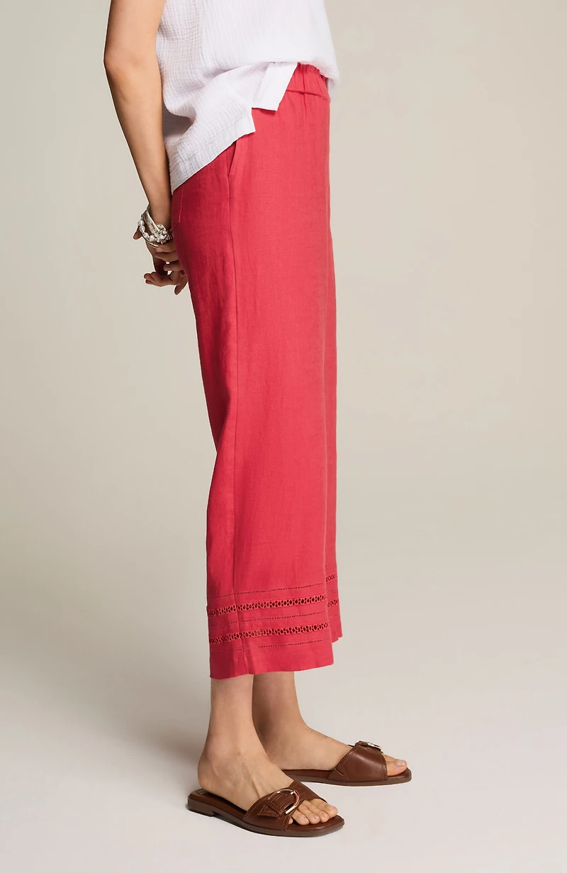 linen-trimmed wide-leg crops