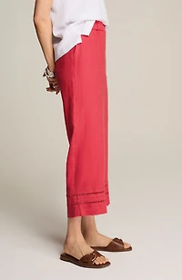linen-trimmed wide-leg crops