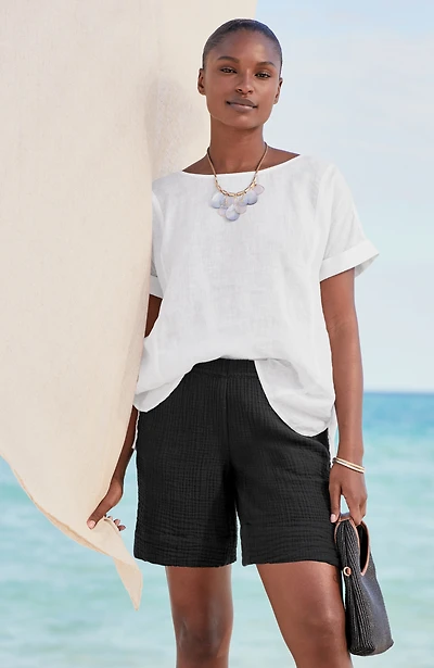 cotton-gauze slit-hem shorts