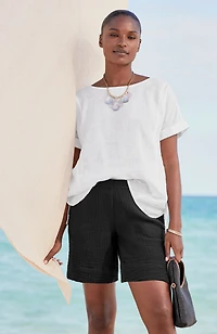 cotton-gauze slit-hem shorts