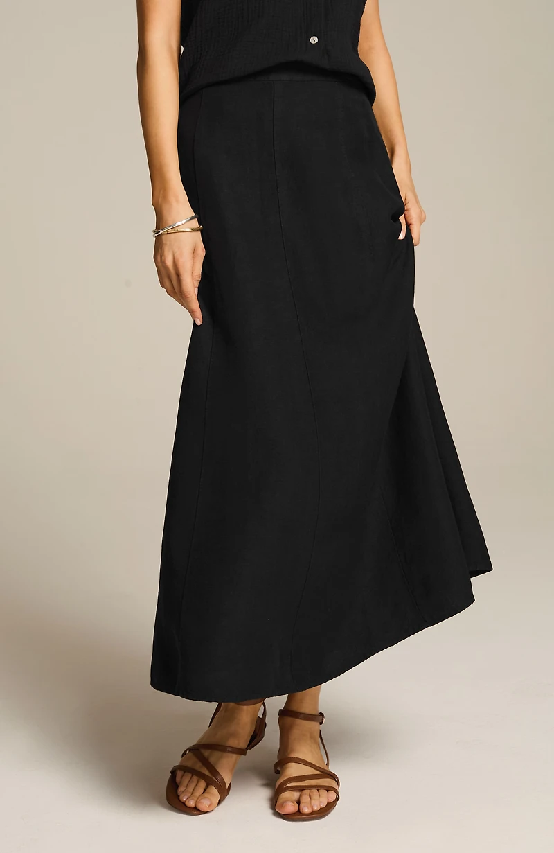 linen-blend seamed maxi skirt