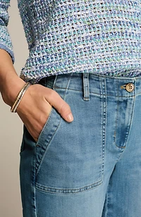 denim patch-pocket shorts