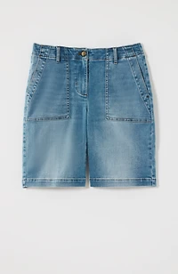 denim patch-pocket shorts