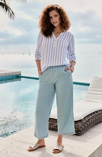 indigo fringe-hem full-leg crops