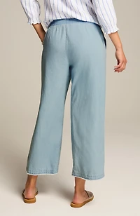 indigo fringe-hem full-leg crops