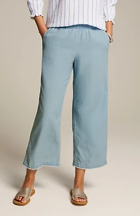 indigo fringe-hem full-leg crops