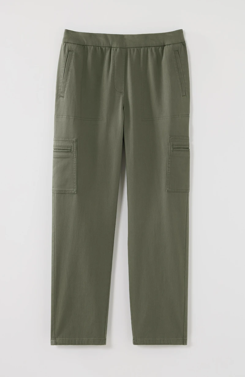 twill knit-waist slim-leg pants