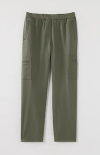 twill knit-waist slim-leg pants
