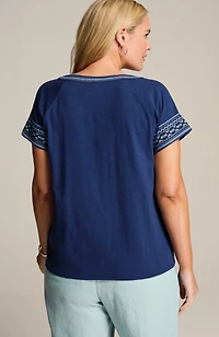 pure jill embroidered cap-sleeve tee