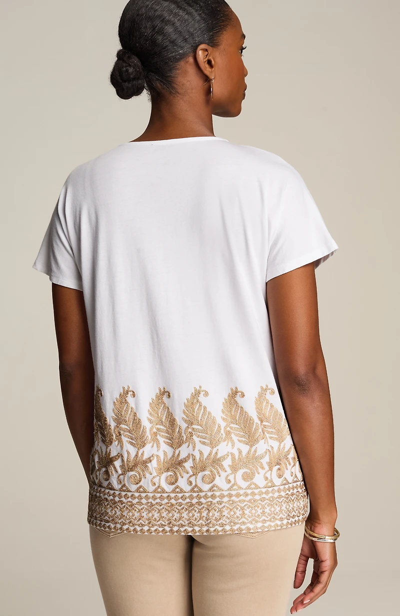 pure jill metallic-embroidered top
