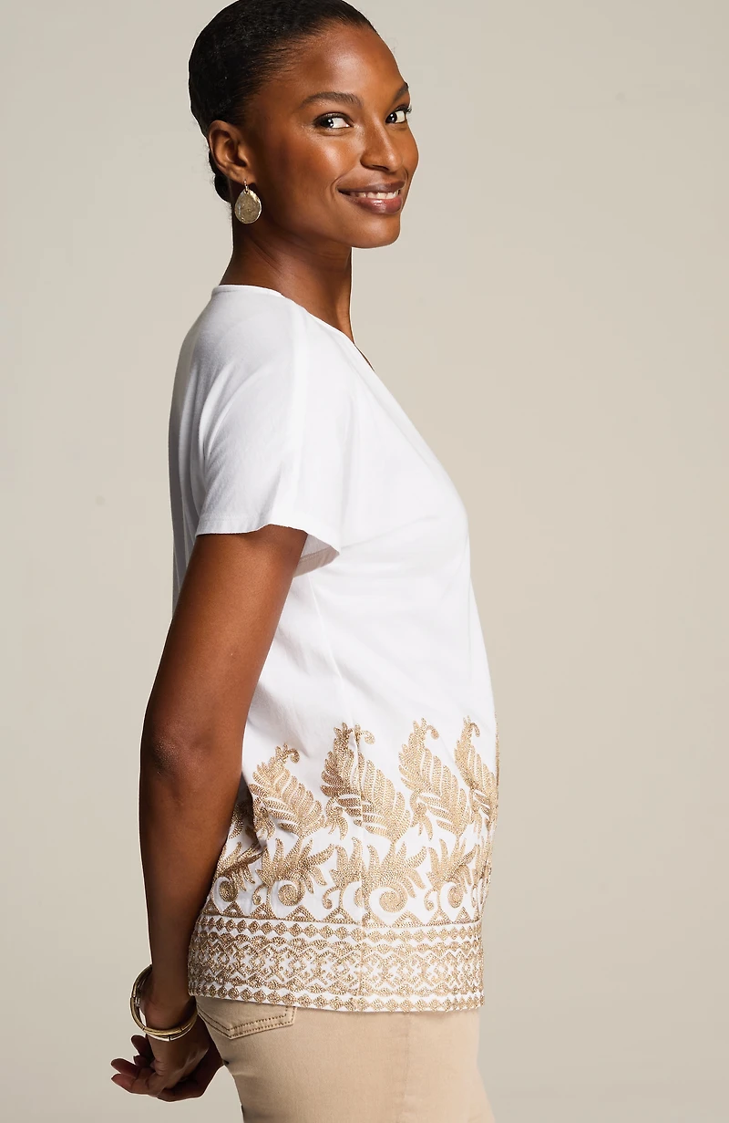pure jill metallic-embroidered top