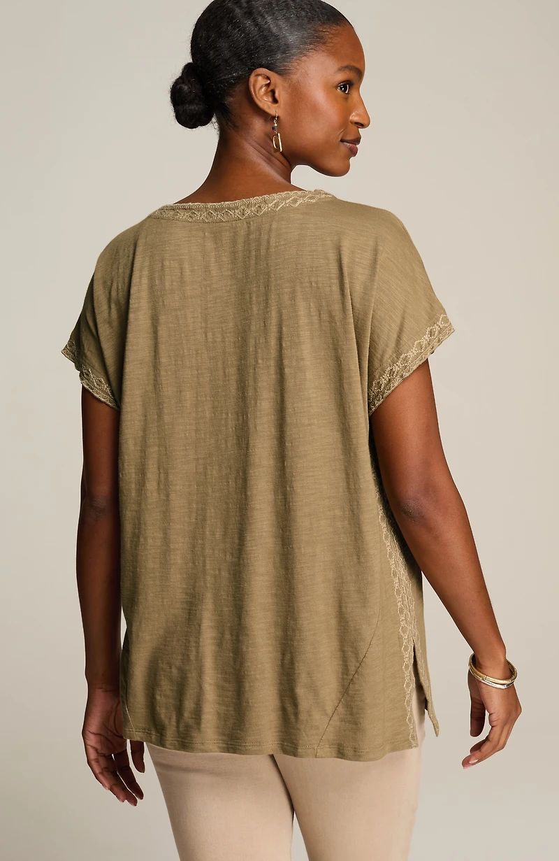 pure jill embroidered boat-neck top