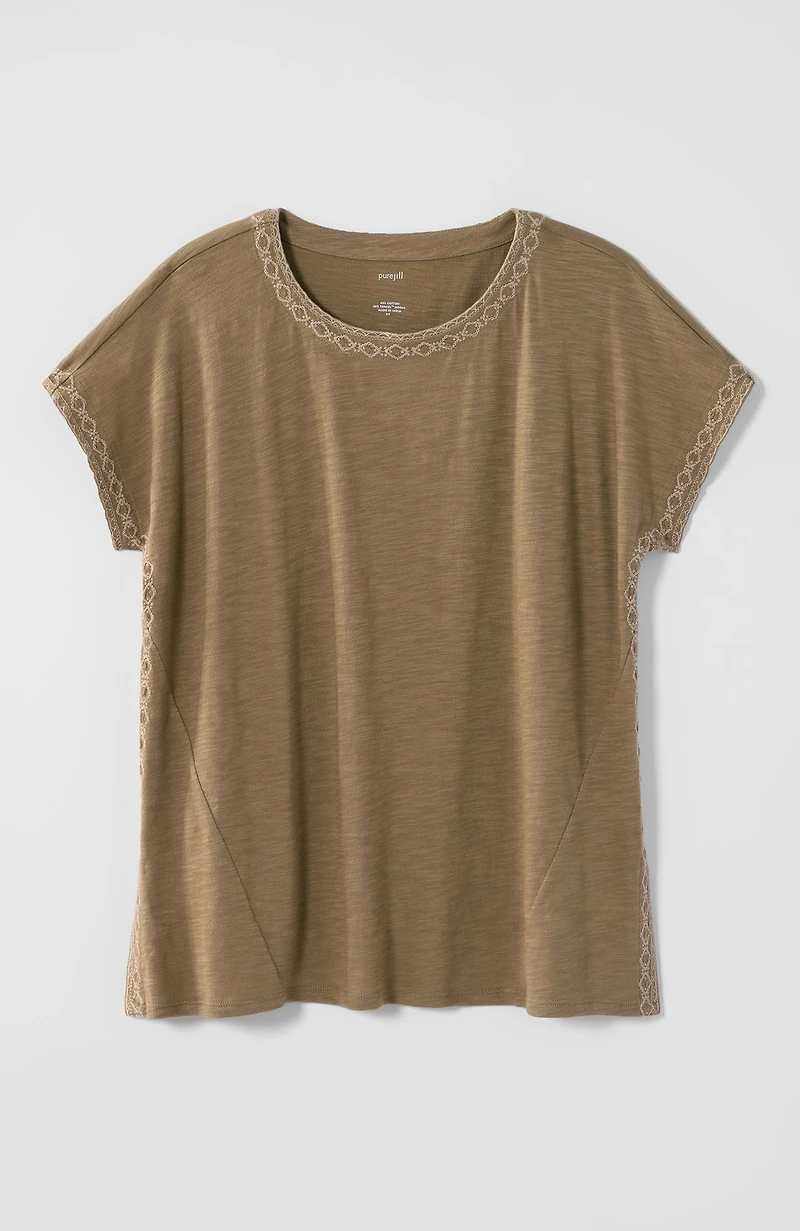 pure jill embroidered boat-neck top