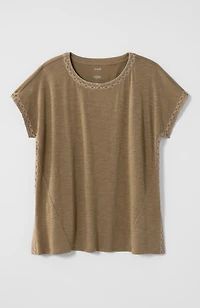 pure jill embroidered boat-neck top