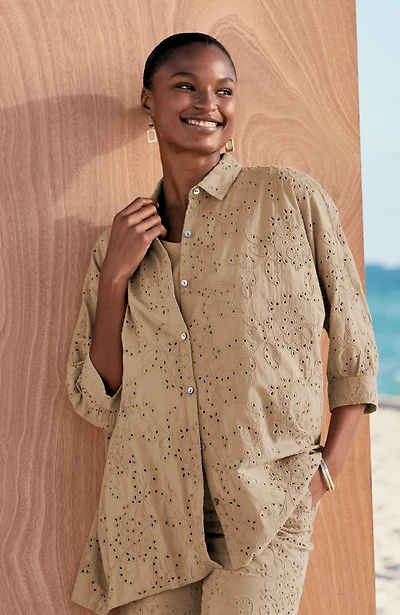 pure jill eyelet button-front shirt