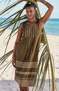 pure jill embroidered midi dress