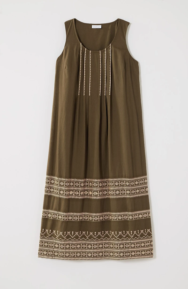 pure jill embroidered midi dress