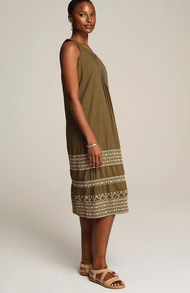 pure jill embroidered midi dress