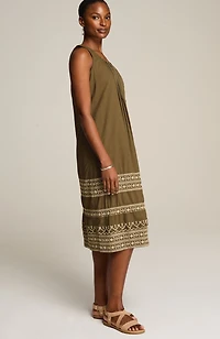 pure jill embroidered midi dress