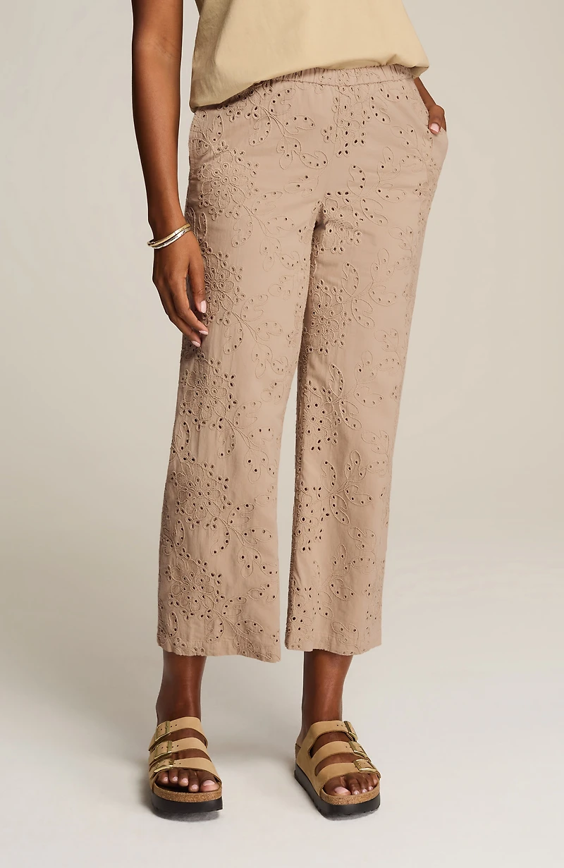 pure jill eyelet wide-leg crops