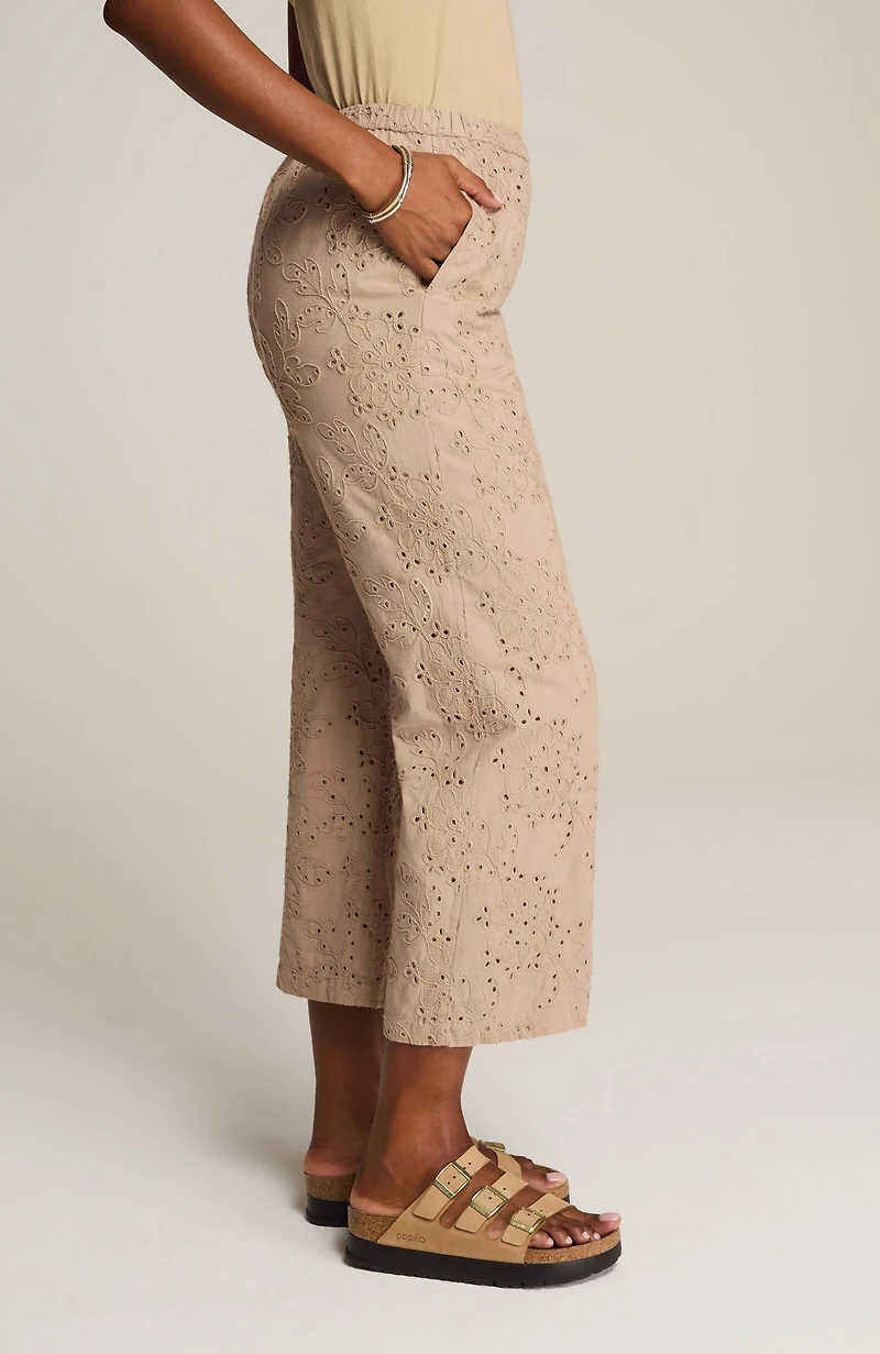 pure jill eyelet wide-leg crops