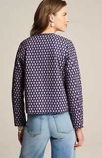 quilted open-front jacket