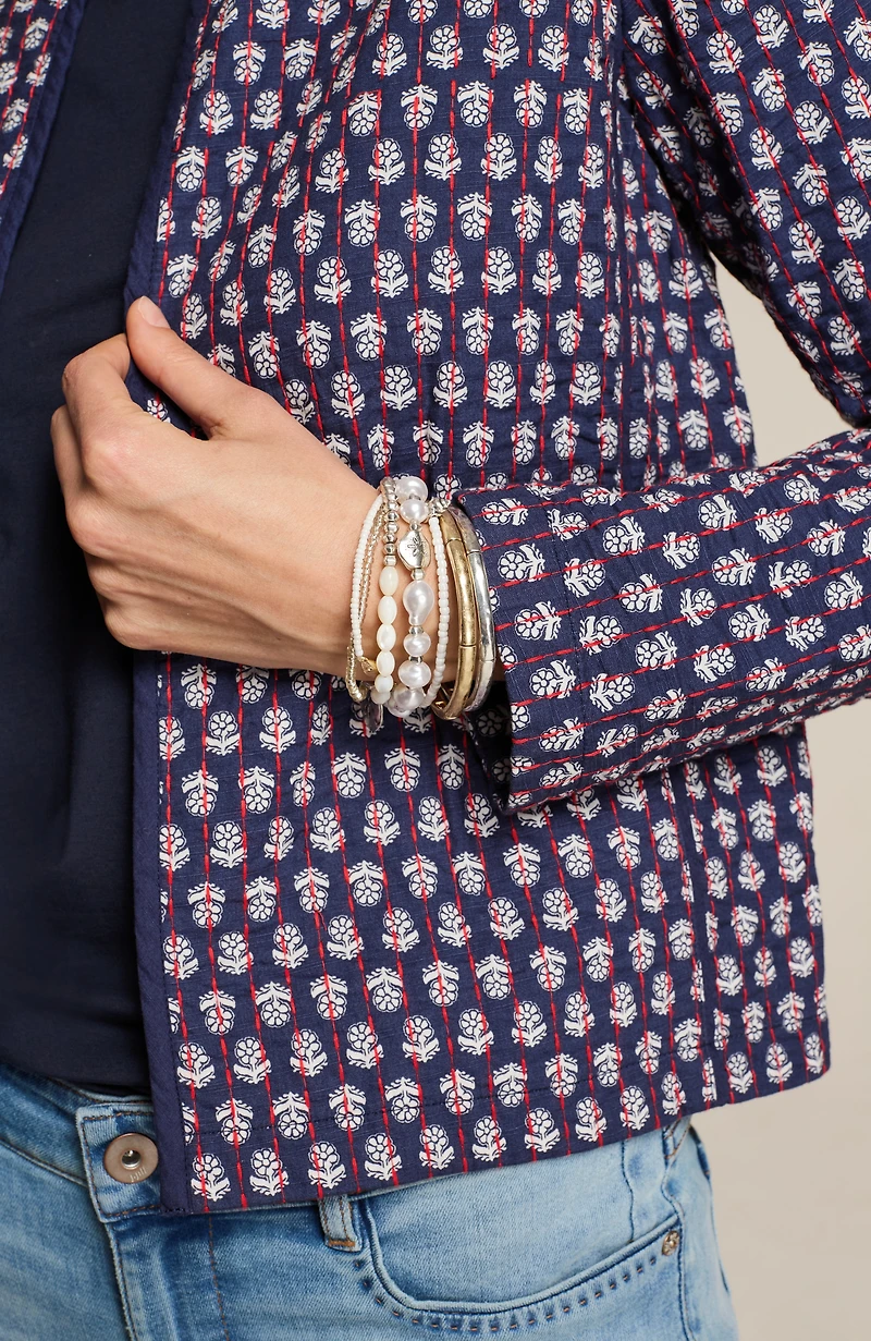 quilted open-front jacket