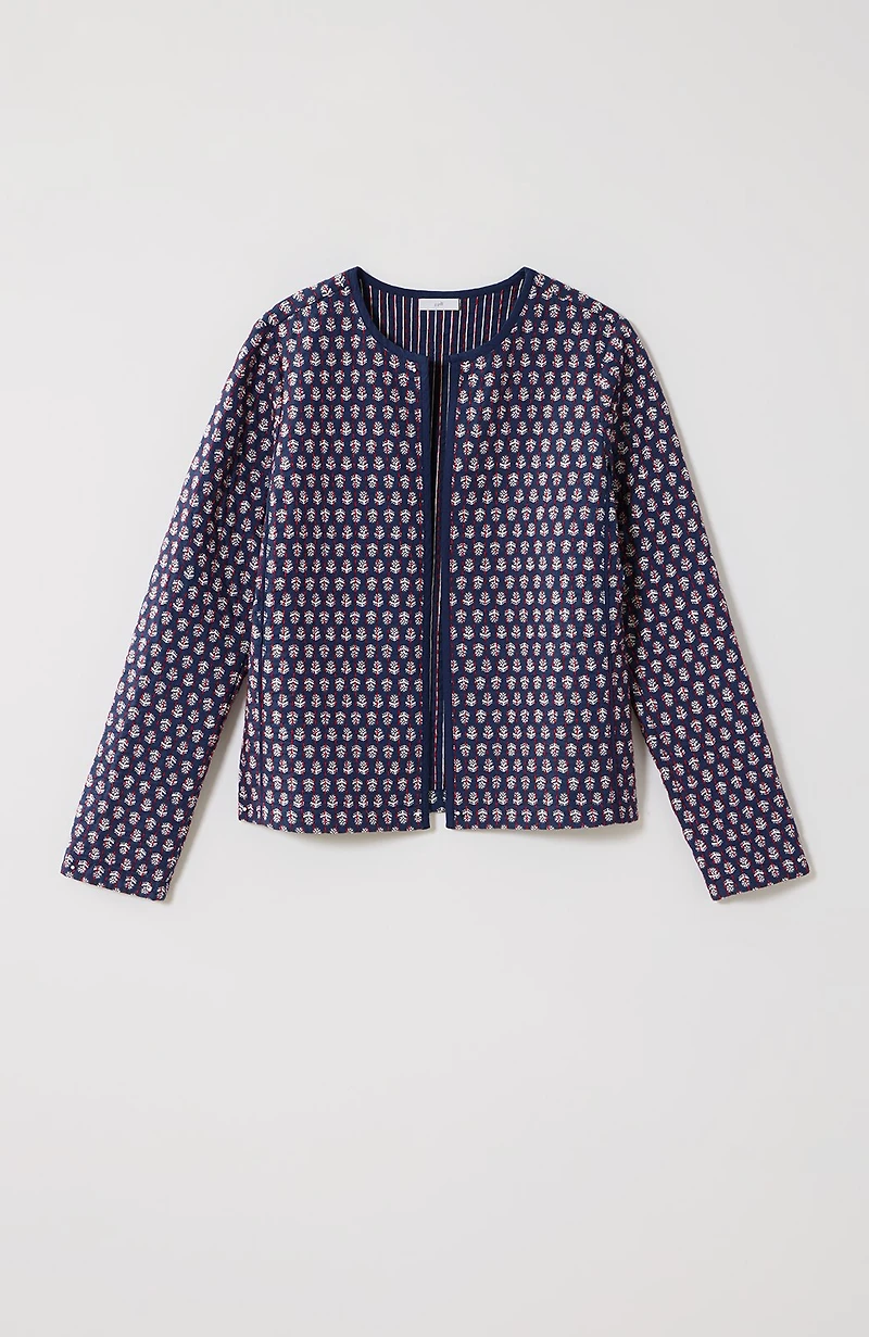 quilted open-front jacket
