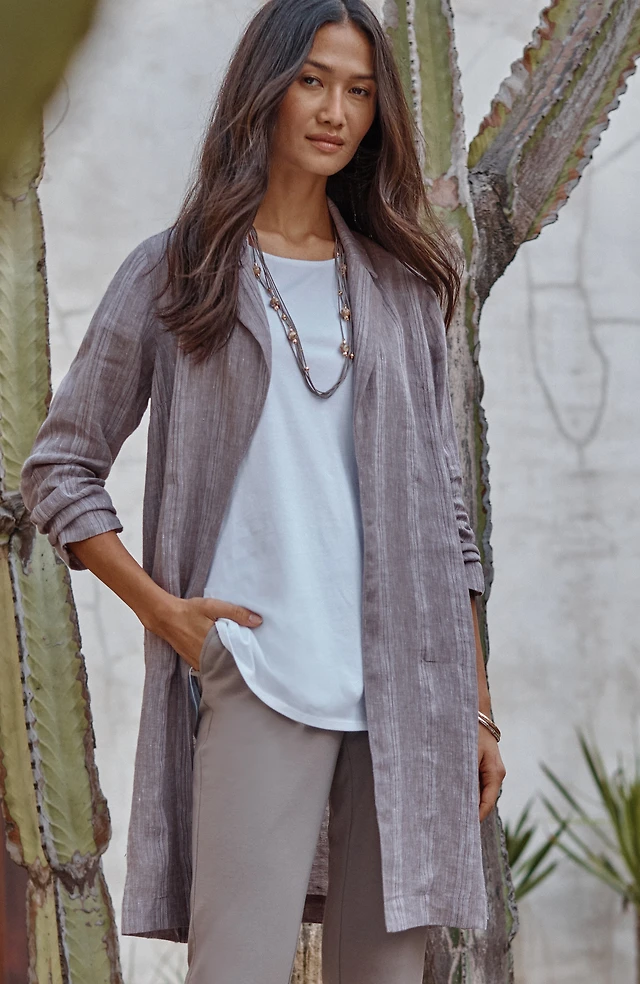 pure jill linen striped duster jacket