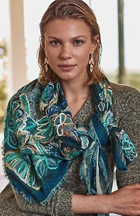 embroidered jacquard triangle scarf