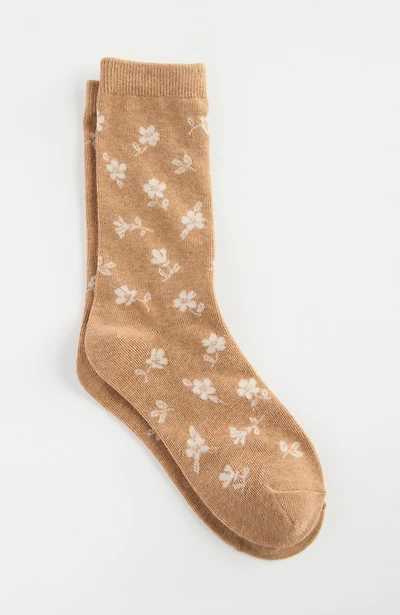two-tone floral crew socks