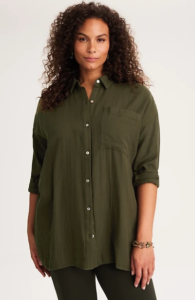 pure jill double-cloth shirttail-hem tunic