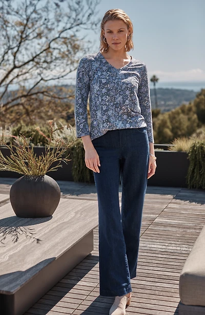 pure jill indigo wide-leg pants
