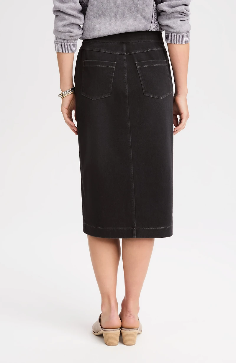 pure jill washed-denim knit skirt