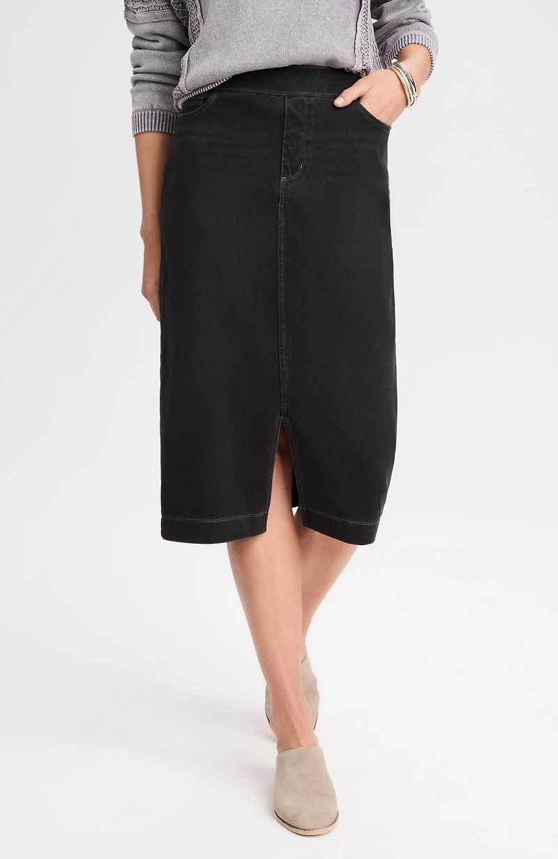 pure jill washed-denim knit skirt