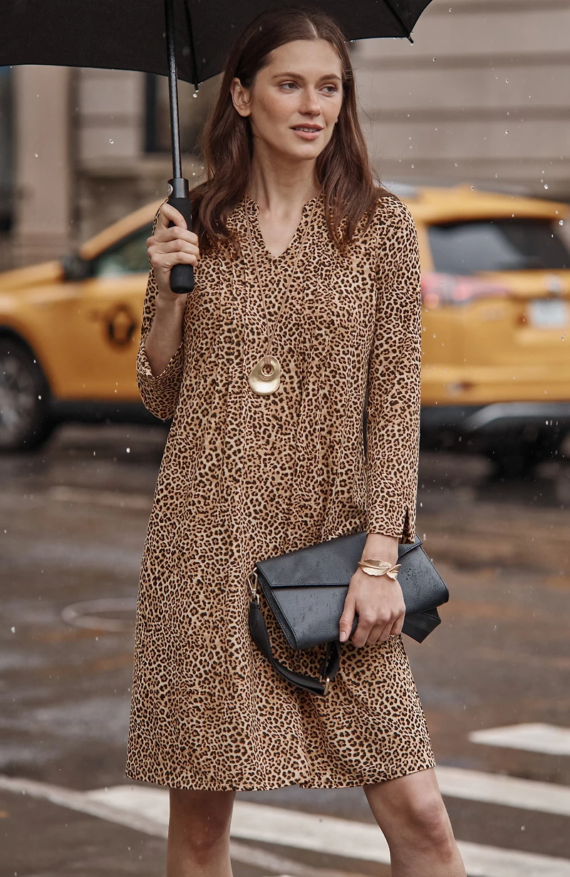 wearever pintucked leopard dress