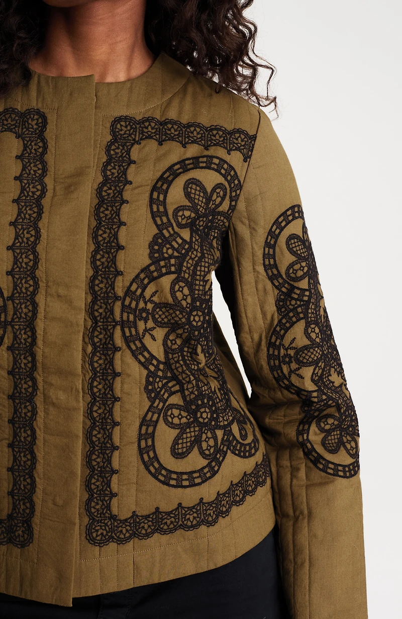 pure jill embroidered snap-front jacket