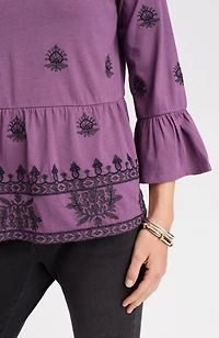 pure jill embroidered-knit flounced top