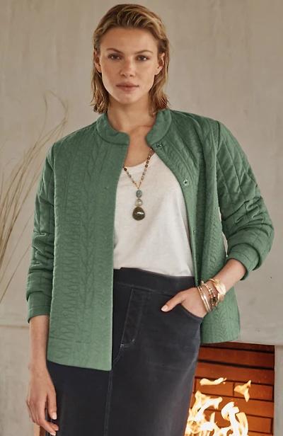 pure jill quilted-knit snap-front jacket