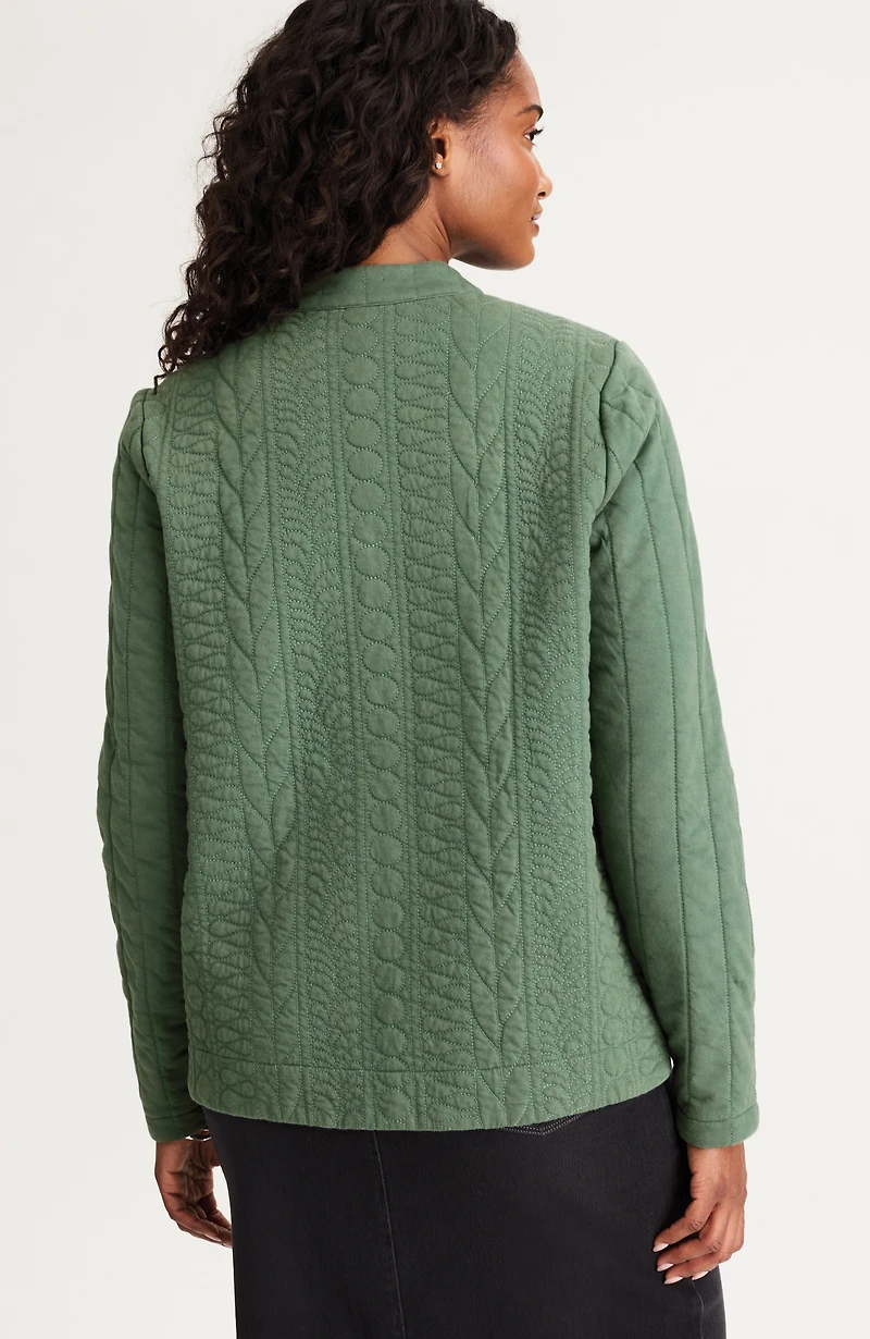pure jill quilted-knit snap-front jacket