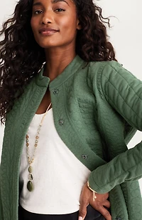 pure jill quilted-knit snap-front jacket