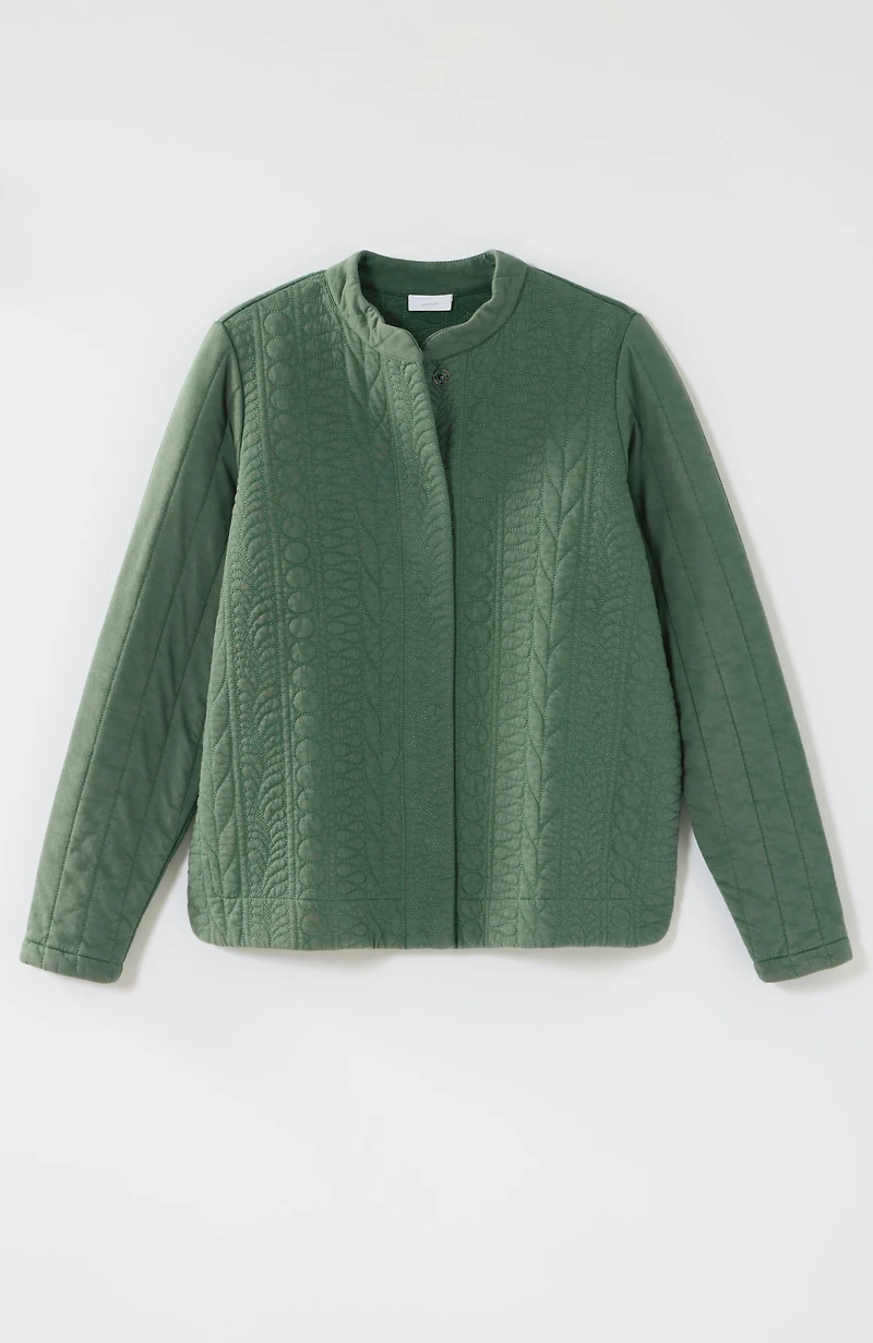 pure jill quilted-knit snap-front jacket
