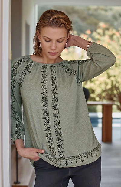 pure jill embroidered a-line top