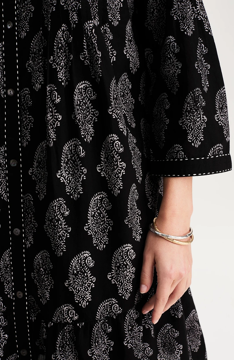 pure jill block-printed tiered dress